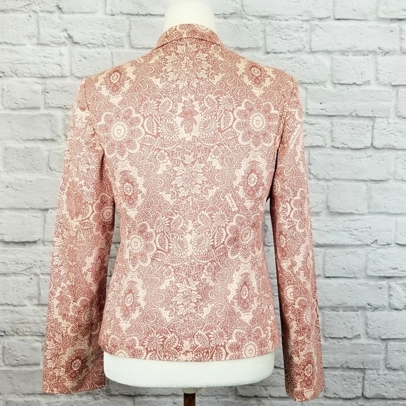 Moschino Jeans cream red floral paisley 3 button front blazer women's size 10 - Picture 4 of 9